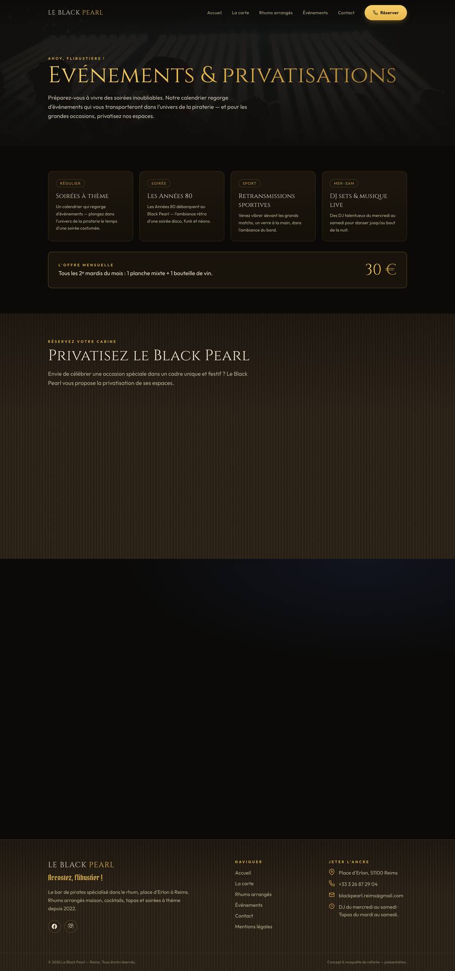Le Black Pearl — Evenements (desktop), rebuilt