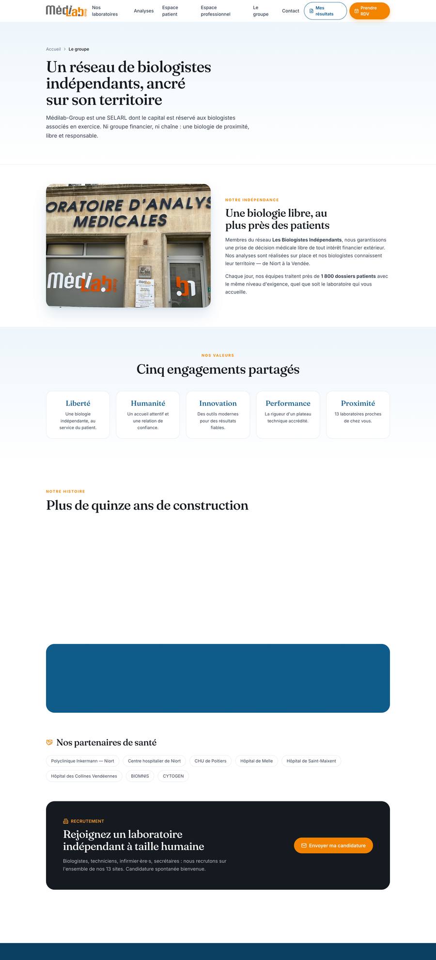 Médilab Group — Le Groupe (desktop), rebuilt