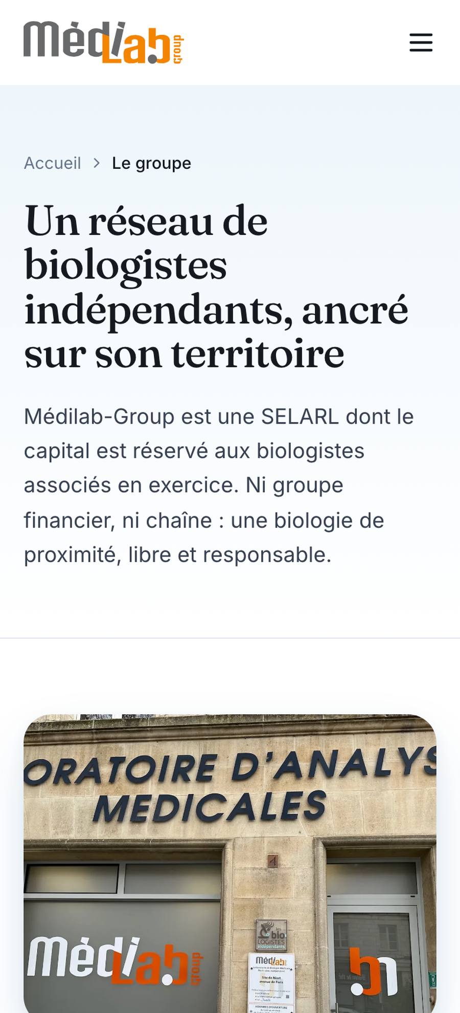 Médilab Group — Le Groupe (mobile), rebuilt