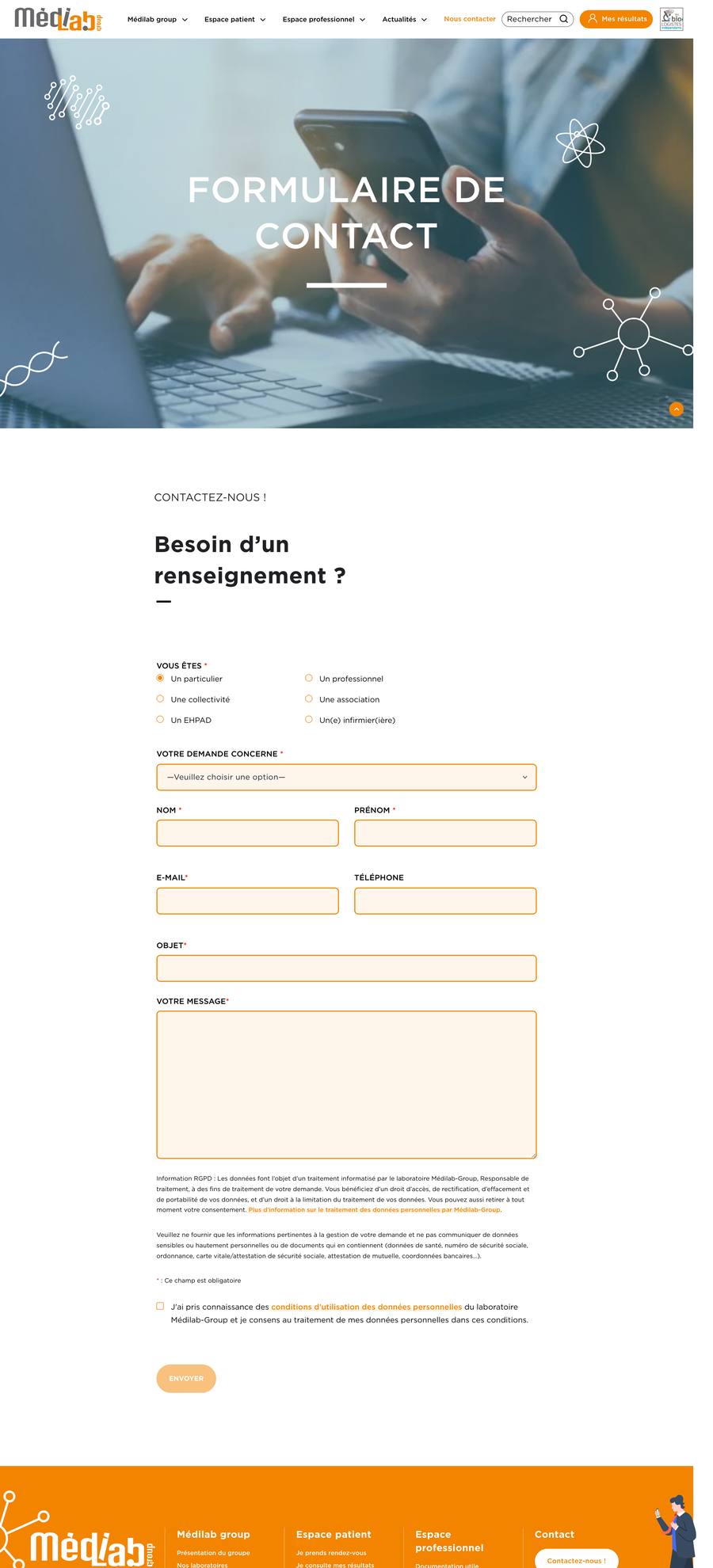Médilab Group — Contact (desktop), original