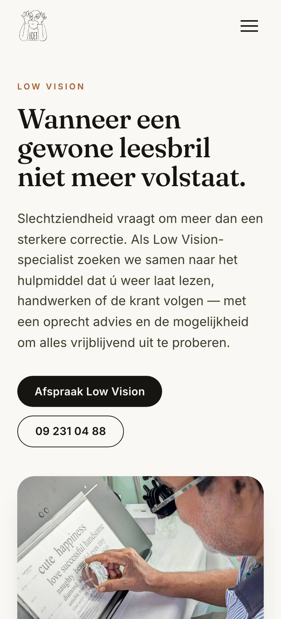 Optiek Hoet — Low Vision (mobile), rebuilt